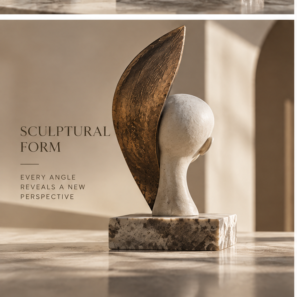 ORNADOM Serene Face Gold Wing Sculpture - back angle