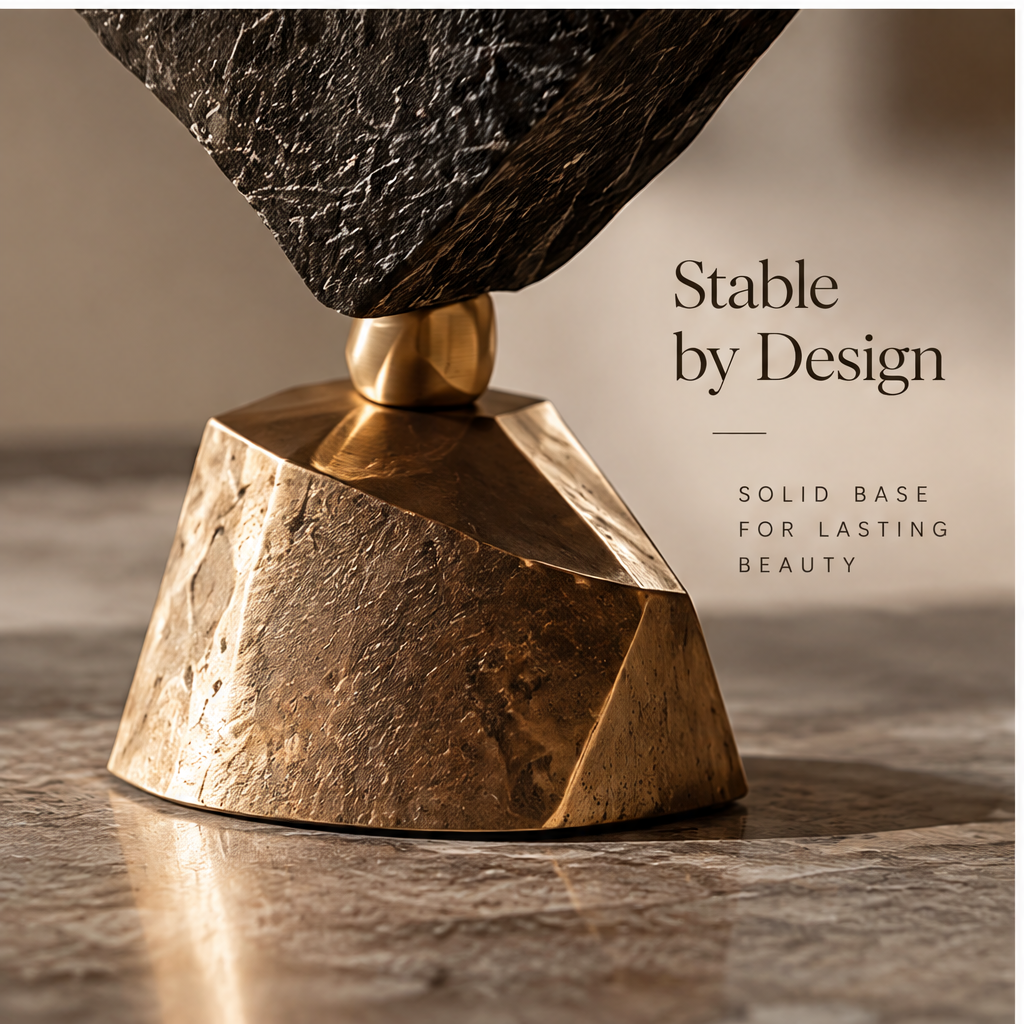 ORNADOM Triple Stacked Black Stone Tower Sculpture - base detail