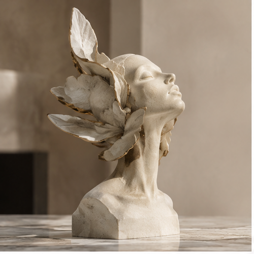 ORNADOM Lady Bloom Bust Gold Trim Sculpture - front view