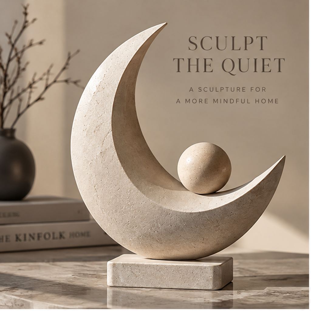 ORNADOM Crescent Moon Stone Sphere Sculpture - lifestyle 2