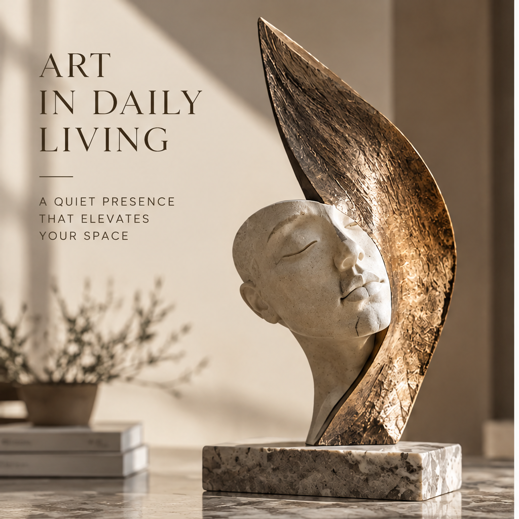 ORNADOM Serene Face Gold Wing Sculpture - front view