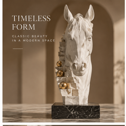 ORNADOM Horse Head Stair Gold Ball Sculpture - front view