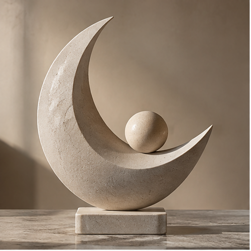 ORNADOM Crescent Moon Stone Sphere Sculpture - front view