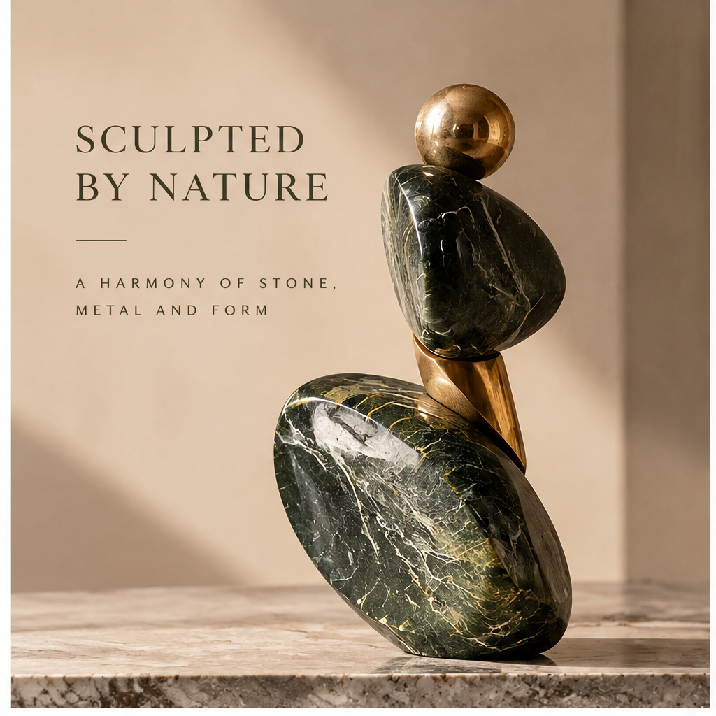 ORNADOM Stacked Green Marble Pebble Sculpture - front view