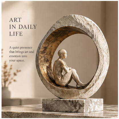 ORNADOM Seated Figure Stone Ring Sculpture - front view