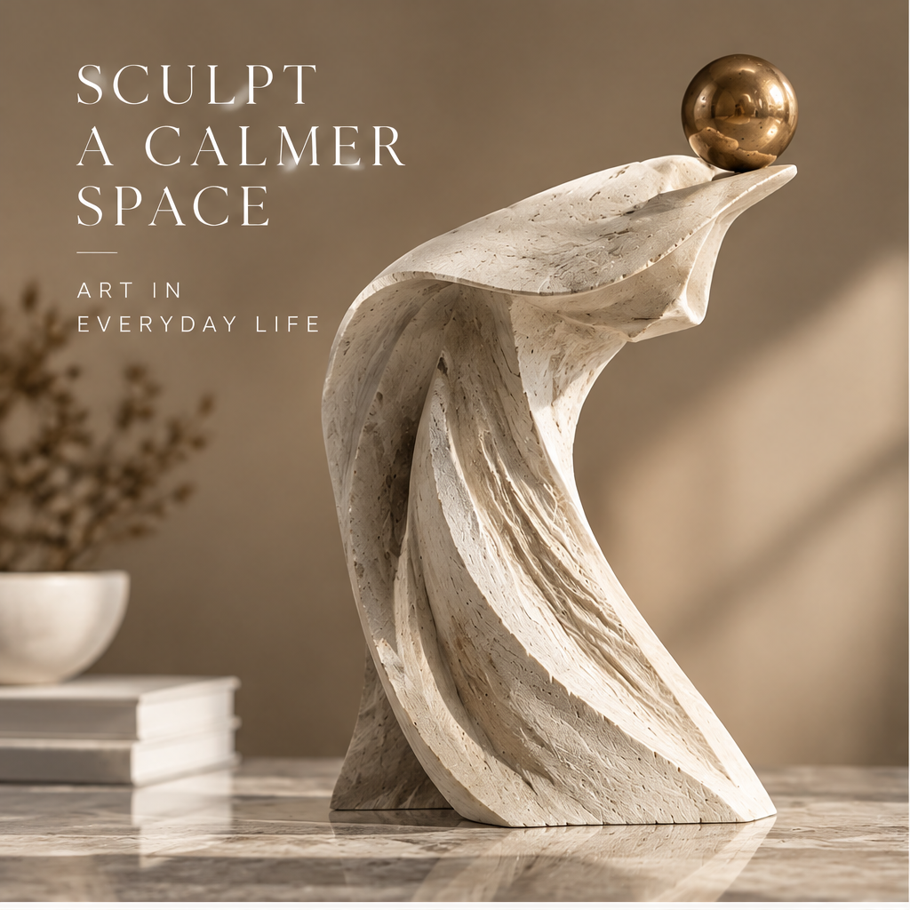ORNADOM Twisted Drape Gold Sphere Sculpture - front view