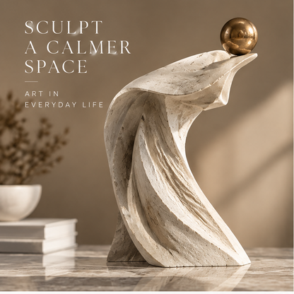 ORNADOM Twisted Drape Gold Sphere Sculpture - front view