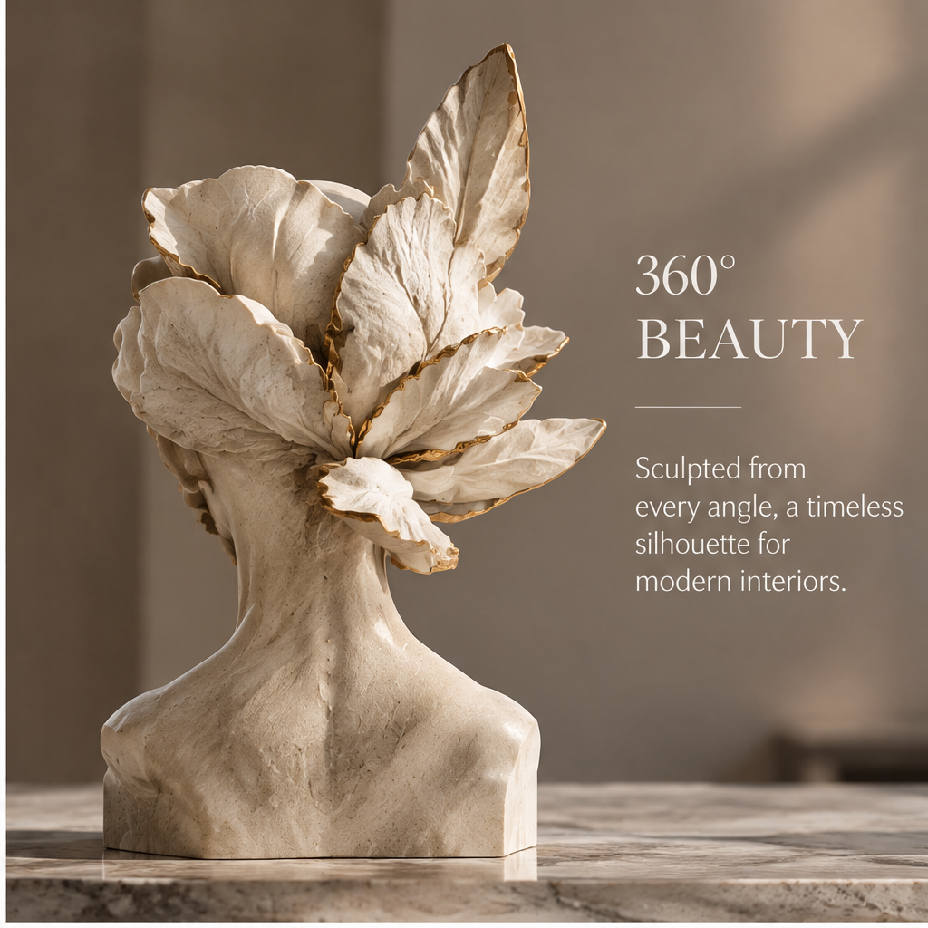 ORNADOM Lady Bloom Bust Gold Trim Sculpture - back view