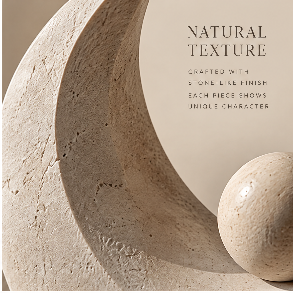 ORNADOM Crescent Moon Stone Sphere Sculpture - texture detail