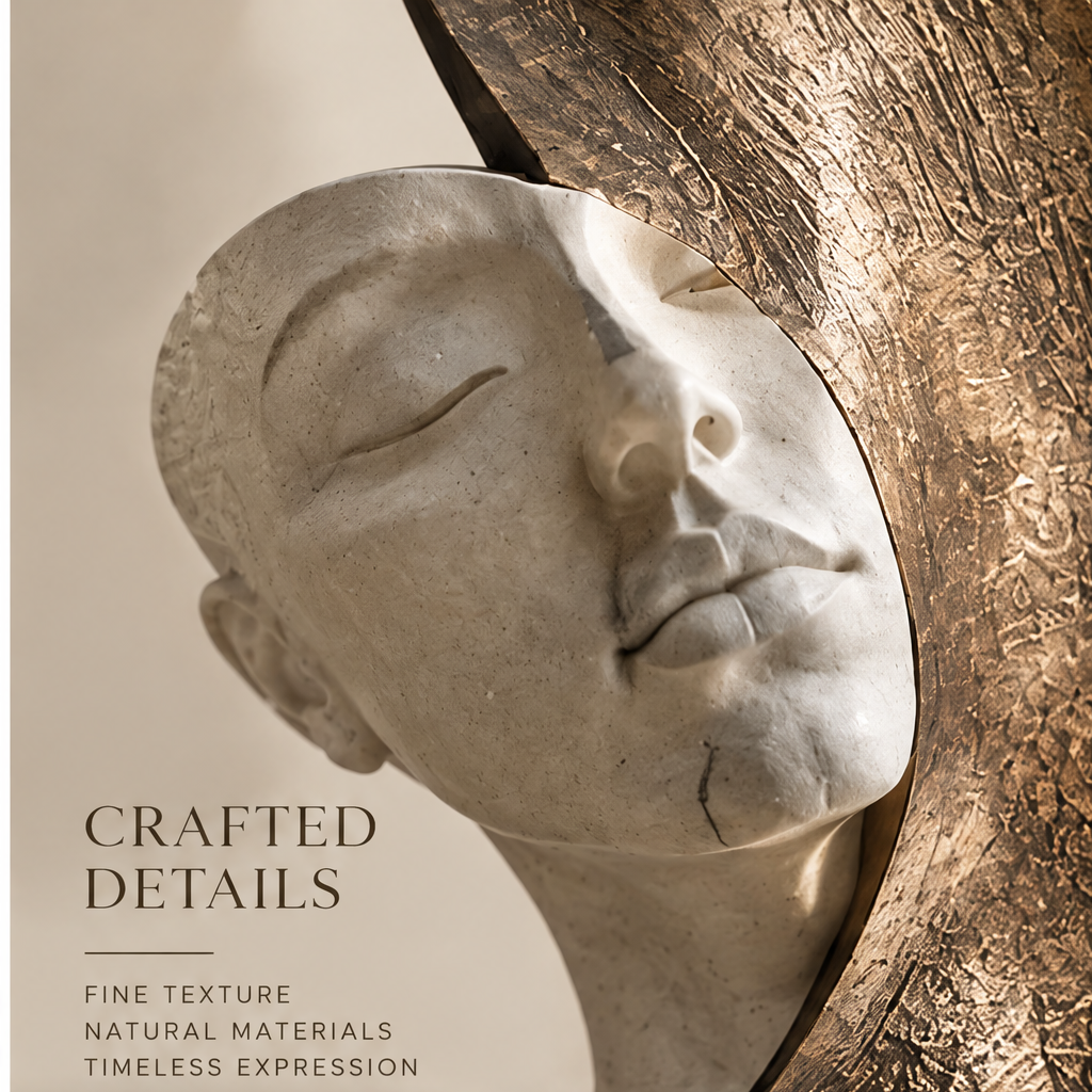 ORNADOM Serene Face Gold Wing Sculpture - detail close-up