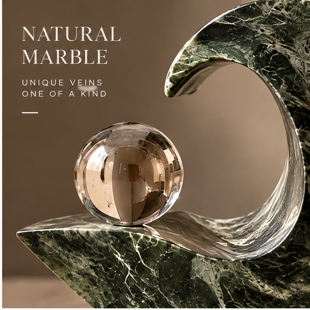 ORNADOM Green Marble Wave Sculpture with Crystal Ball - lifestyle