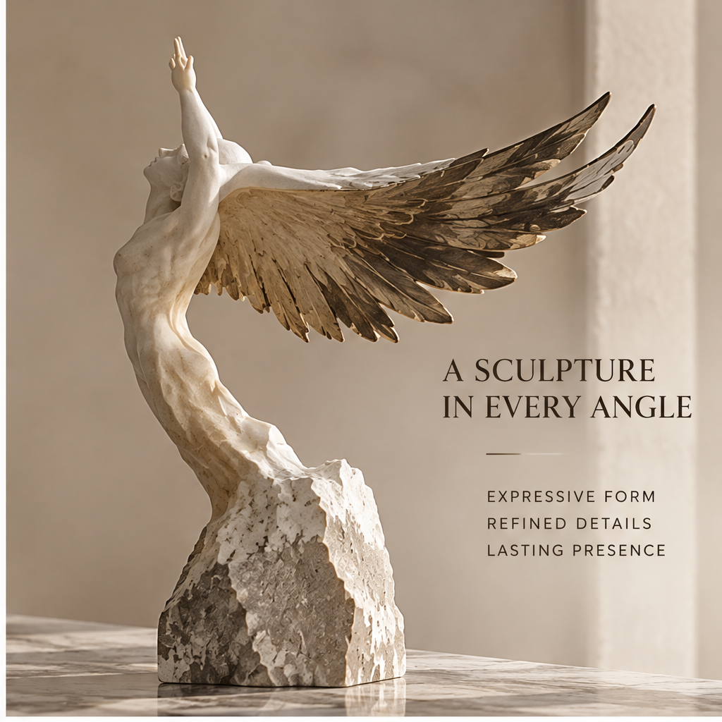 ORNADOM Rising Figure Bronze Wing Sculpture - detail wing