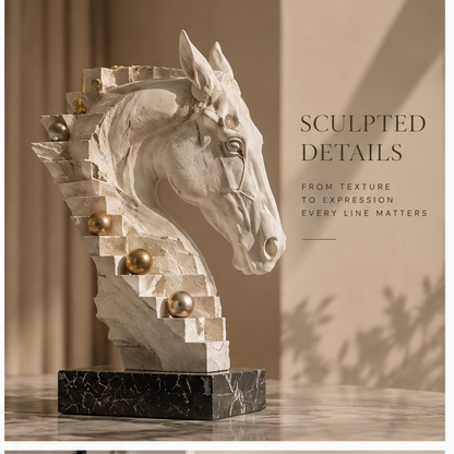 ORNADOM Horse Head Stair Gold Ball Sculpture - side view