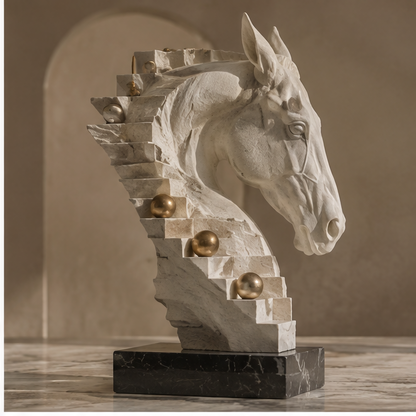 ORNADOM Horse Head Stair Gold Ball Sculpture - detail