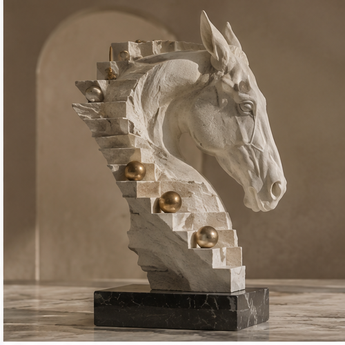 ORNADOM Horse Head Stair Gold Ball Sculpture - detail