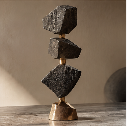 ORNADOM Triple Stacked Black Stone Tower Sculpture - lifestyle 2