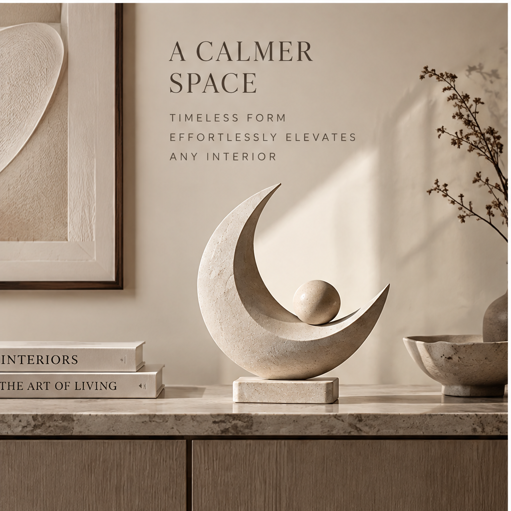 ORNADOM Crescent Moon Stone Sphere Sculpture - lifestyle