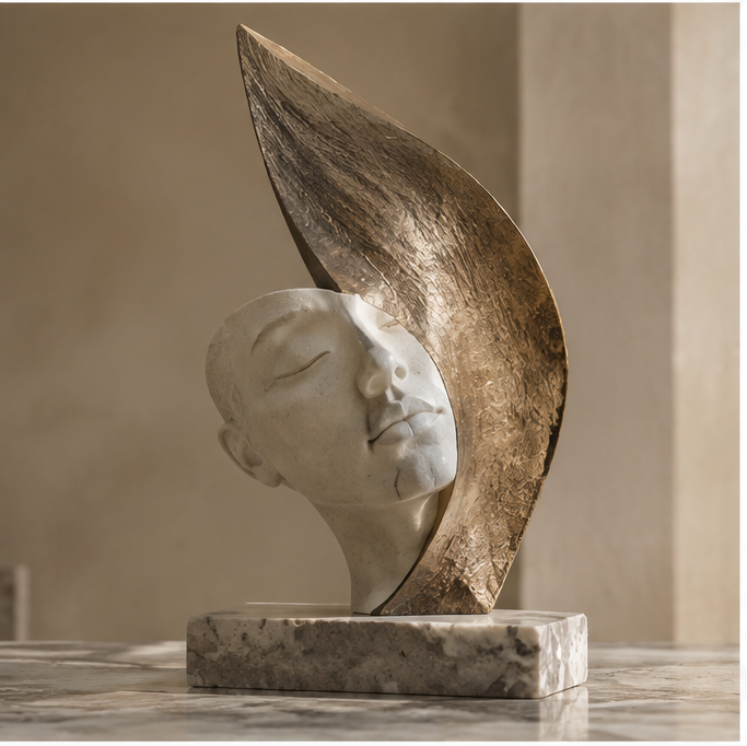 ORNADOM Serene Face Gold Wing Sculpture - lifestyle