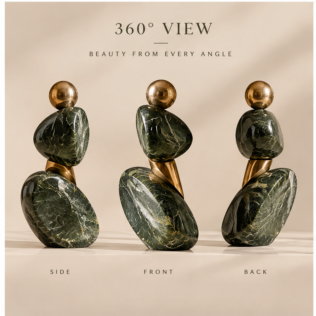 ORNADOM Stacked Green Marble Pebble Sculpture - lifestyle 2