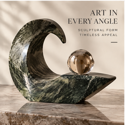 ORNADOM Green Marble Wave Sculpture with Crystal Ball - lifestyle 2