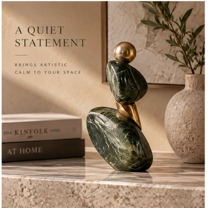 ORNADOM Stacked Green Marble Pebble Sculpture - 360 view