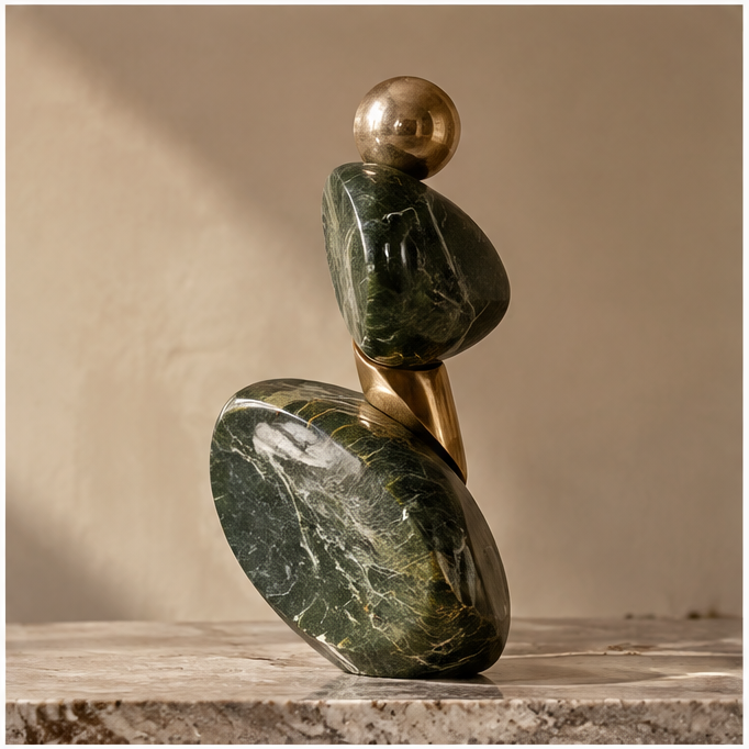 ORNADOM Stacked Green Marble Pebble Sculpture - material detail