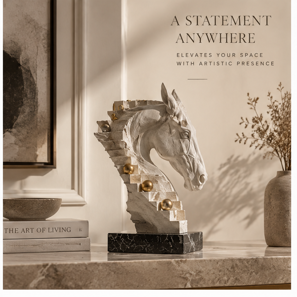 ORNADOM Horse Head Stair Gold Ball Sculpture - lifestyle 2
