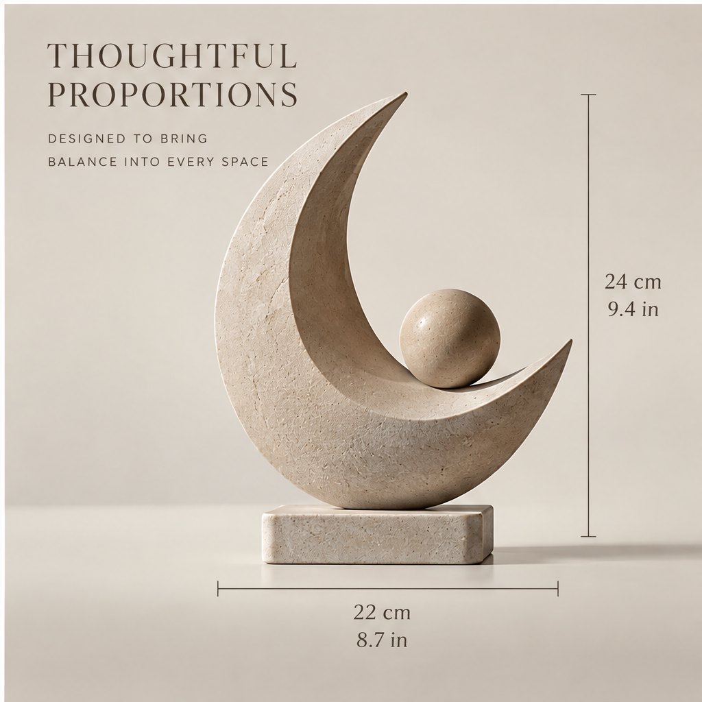 ORNADOM Crescent Moon Stone Sphere Sculpture - size reference