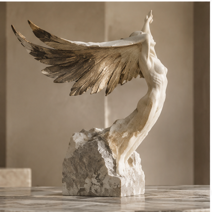 ORNADOM Rising Figure Bronze Wing Sculpture - side view