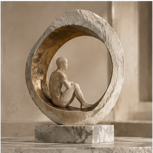 ORNADOM Seated Figure Stone Ring Sculpture - base detail